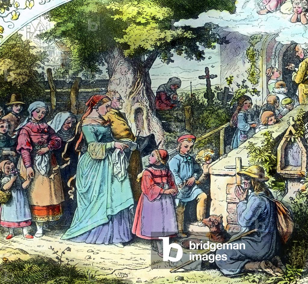 Engraving depicting the churchgoing, Germany 1920s