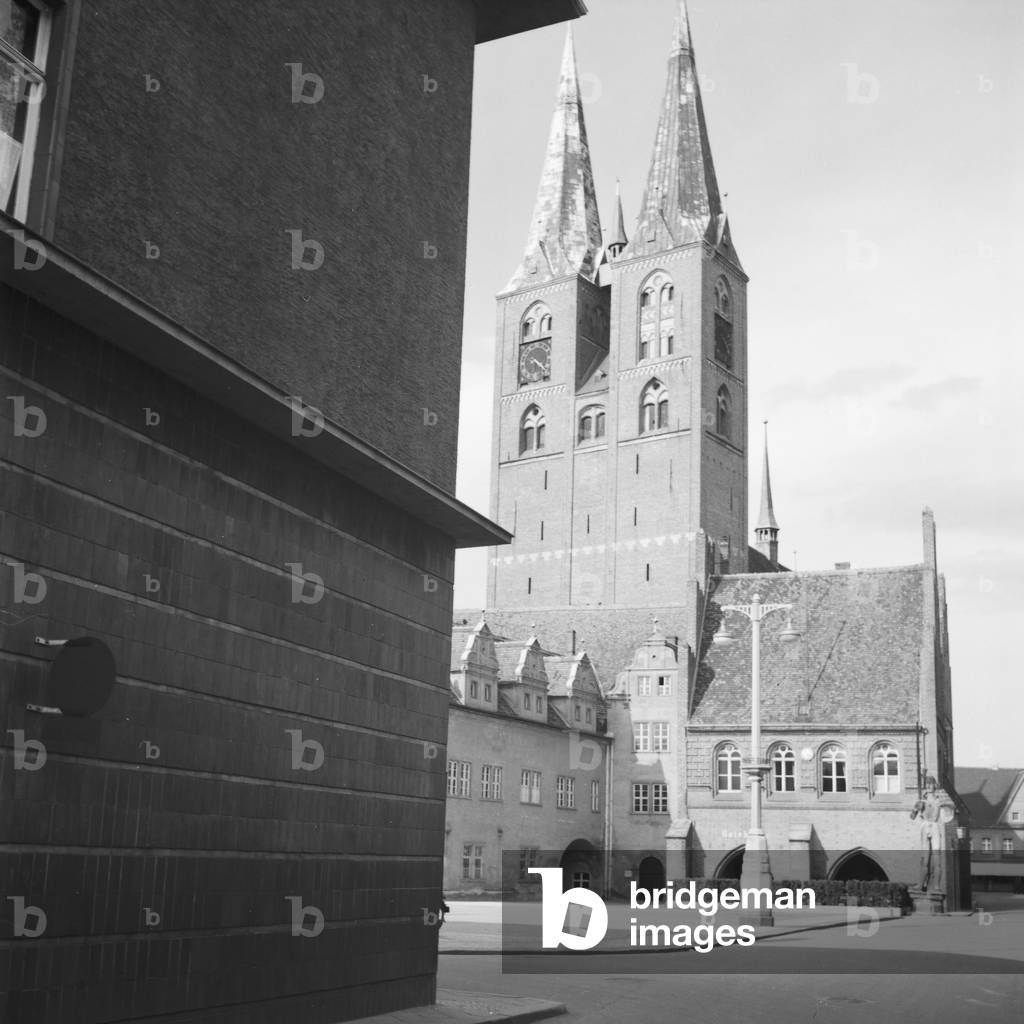 St Mary's church and city hall at Stendal, Germany 1930s (b/w photo)