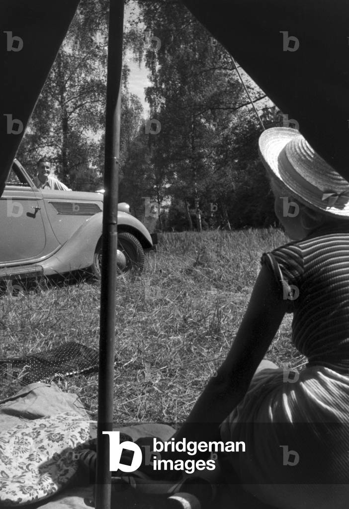 Camping near Marbach at Naab, Germany 1930 (b/w photo)