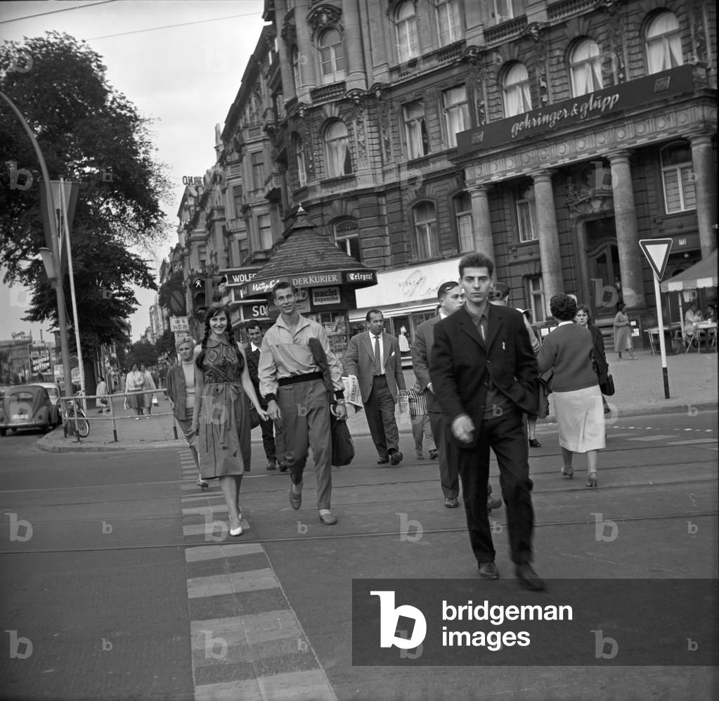 Siblings Maria and Franco Duval strolling through Berlin, Germany 1950s