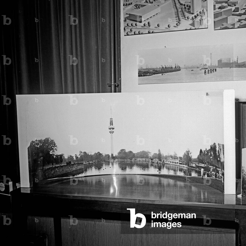 Photo composition for the planning to build the Hamburg television tower, Germany 1960s