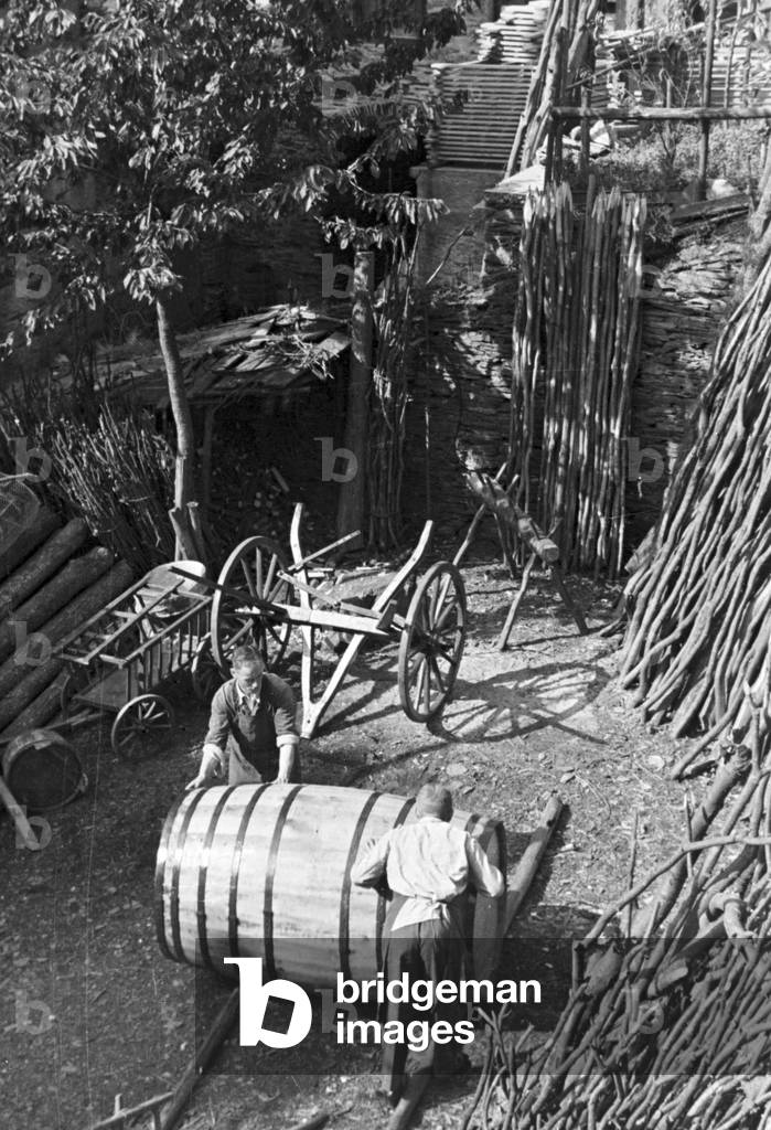 Winegrower at work, producing a cask, Germany 1930s (b/w photo)