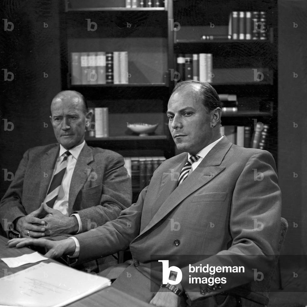 Journalist and editor Holger Hofmann at a talkshow in Hamburg, Germany 1960s