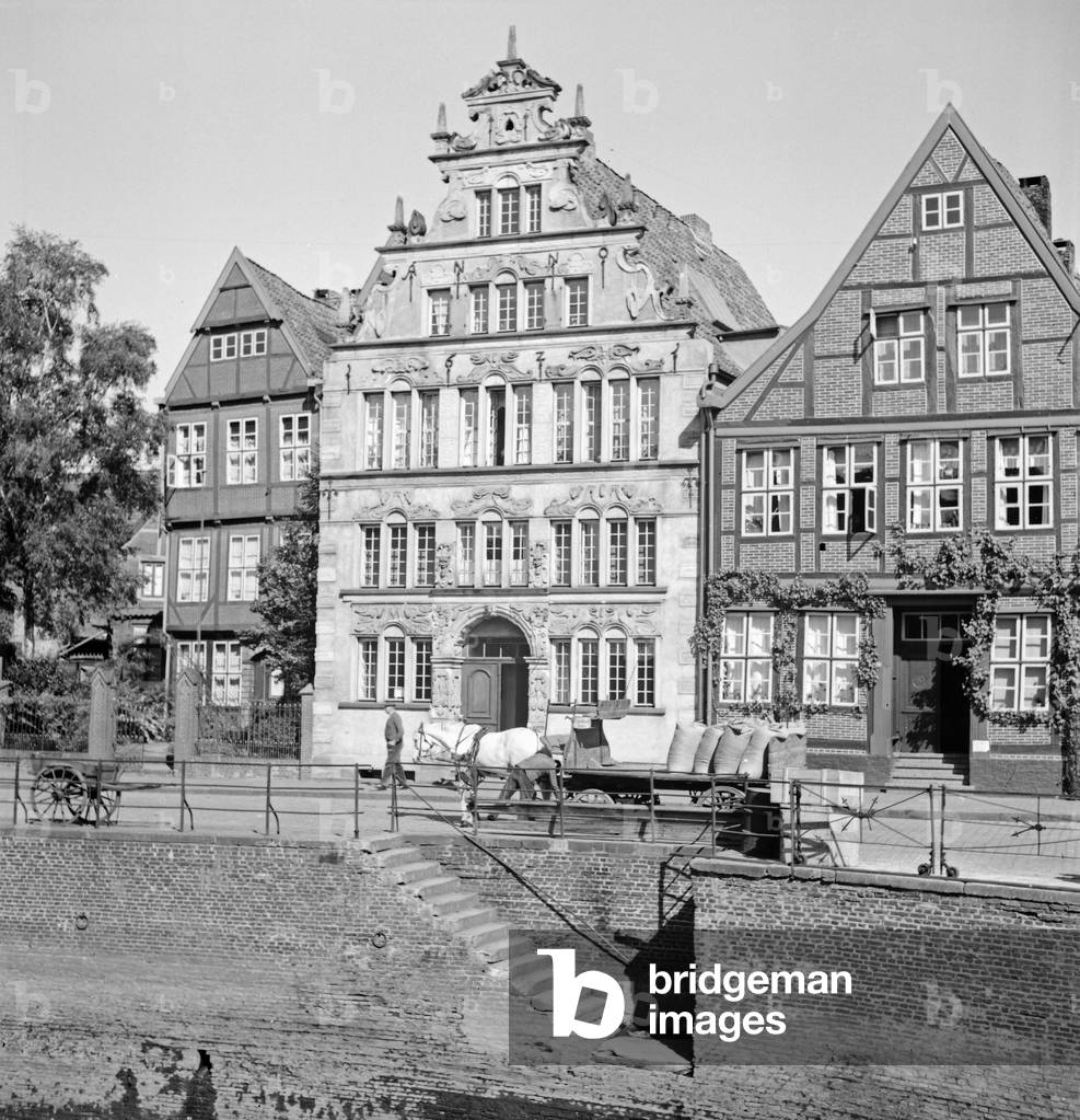 At the old city of Stade, Germany 1930s (b/w photo)