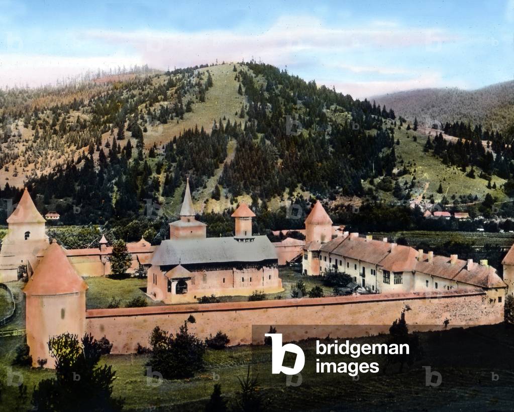 Monastery in the Romanian landscape Bukovina