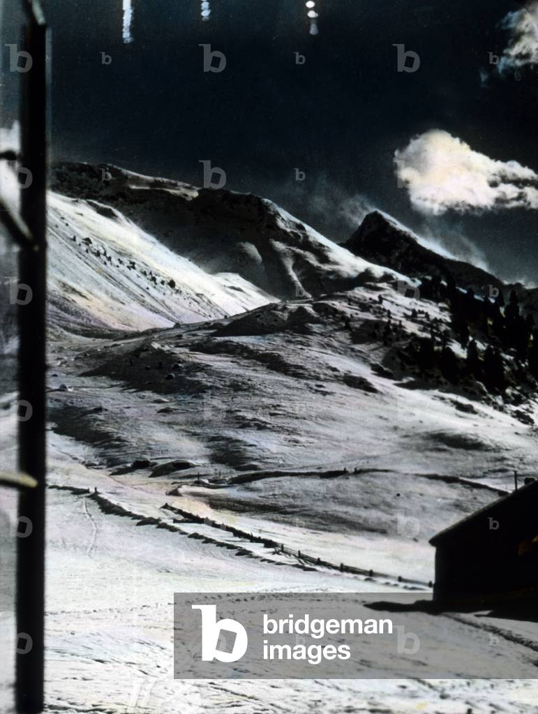 Shelter hut at the snowed in mountains, 1920s