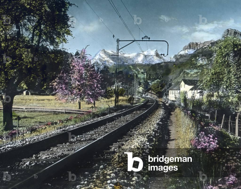 Gotthard railway track near Brunnen, Switzerland 1930s
