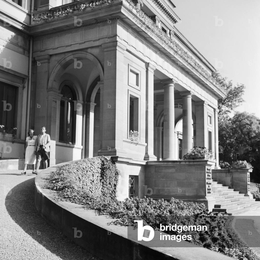 Entrance of the House of German national traditions abroad at Stuttgart, Germany 1930s (b/w photo)