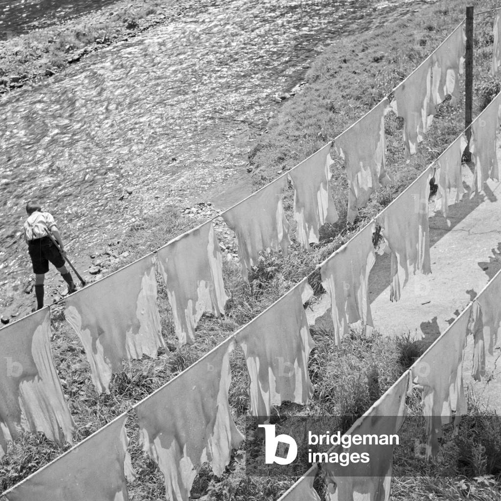 Freshly washing drying on the shore, Germany 1930s (b/w photo)