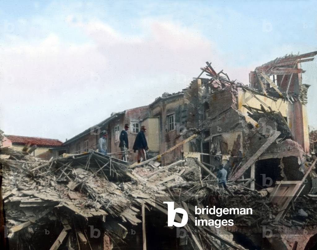 Debris after an earthquake in the city of Messina, Sicily