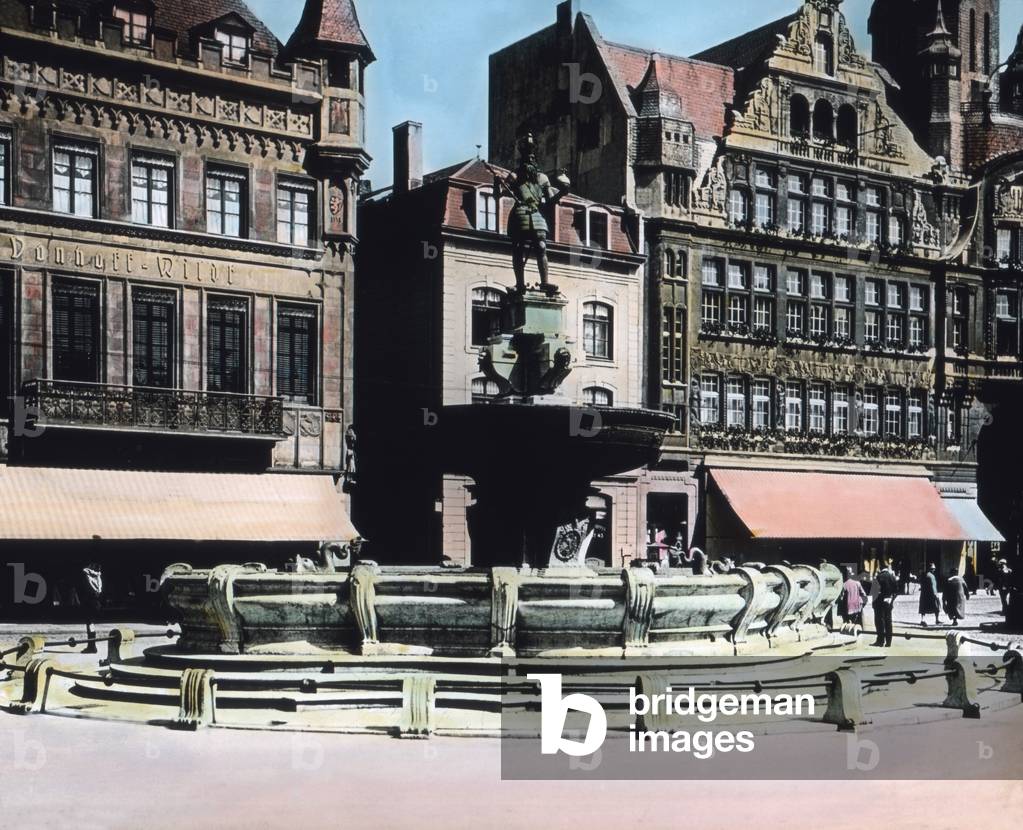 Charlemagne fountain on the main market of Aachen, 1920s