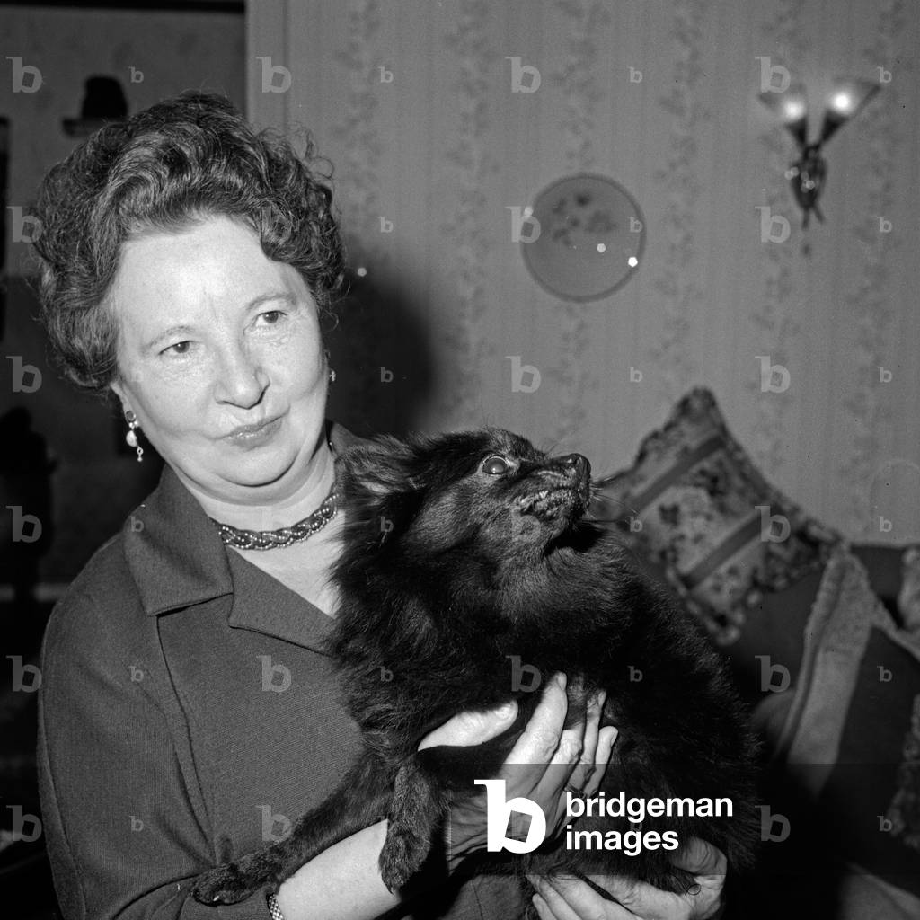 Mrs Lehmann with her Pomeranian, Hamburg, Germany 1960s
