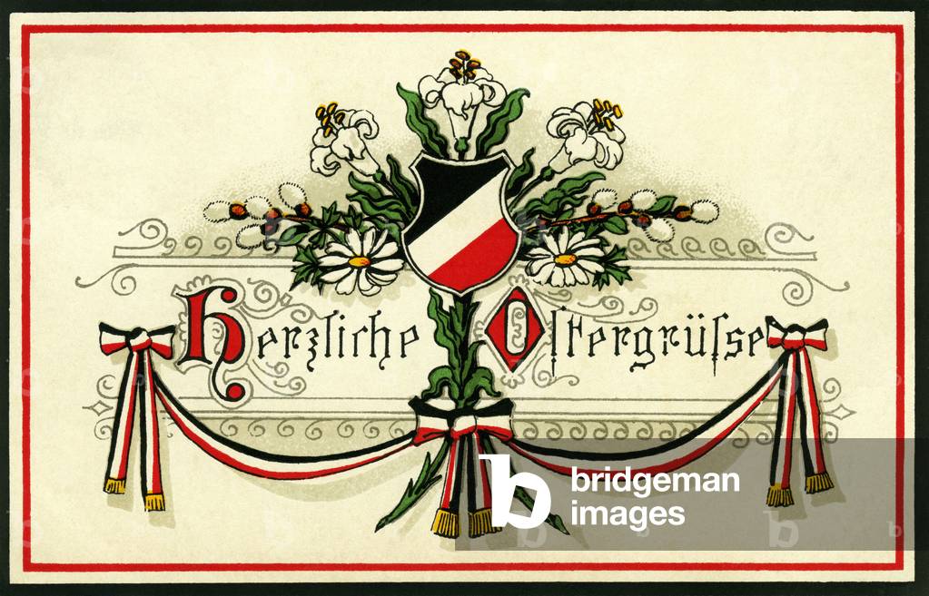 Germany, WW I , propaganda postcard for Easter time with the text : Warmest Easter greetings , sent 1915