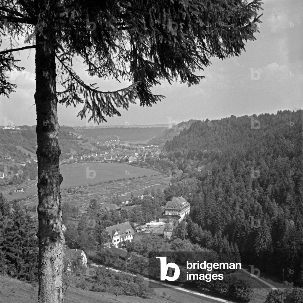 View to Sulz at river Neckar, Germany 1930s (b/w photo)