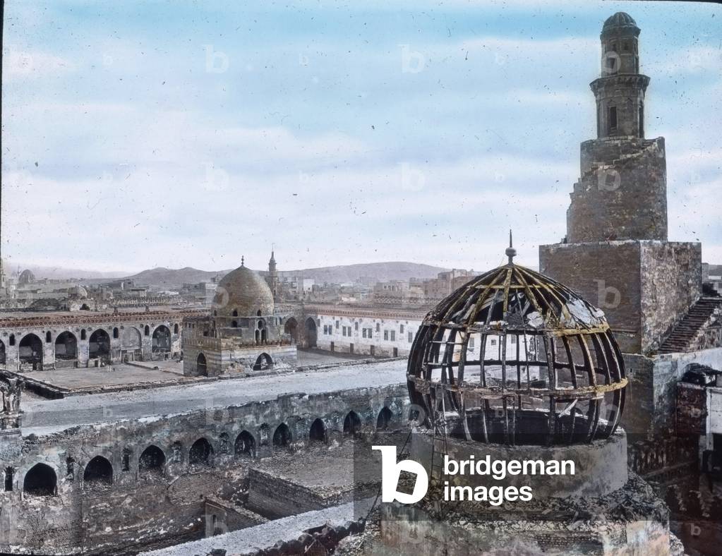 Egypt, Cairo, Ibn Tulun Mosque with Minaret, built from 876 - 879, image date: circa 1910. Carl Simon Archive
