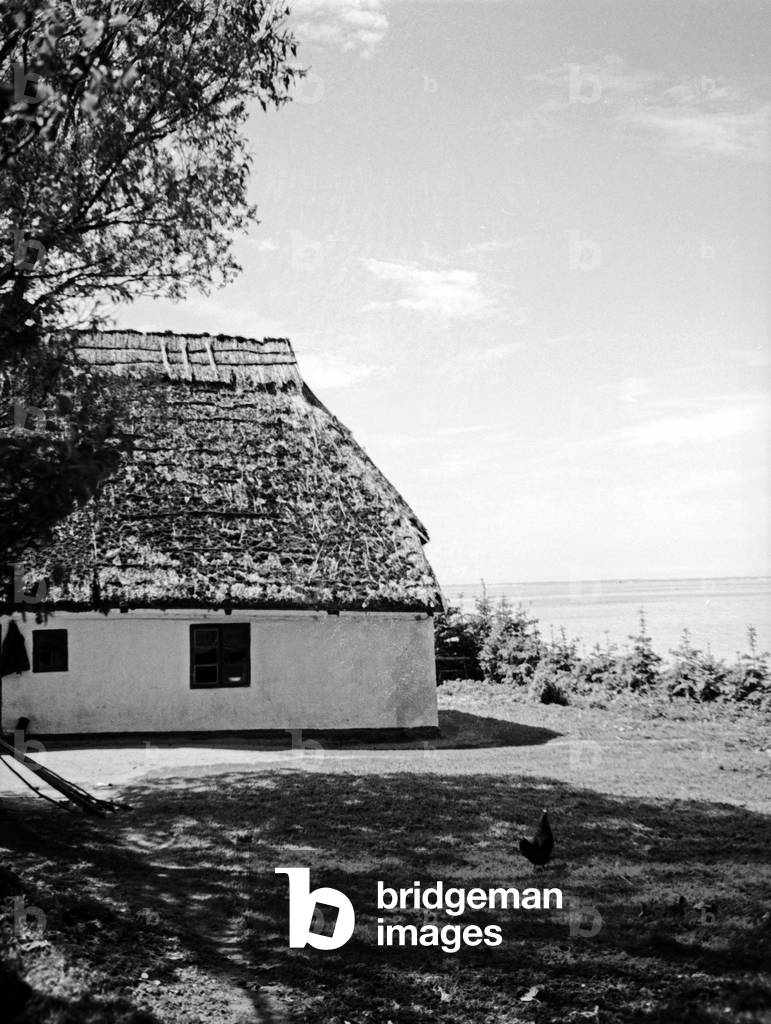 An old farmhouse near one of the countless lakes in East Prussia, 1930s (b/w photo)