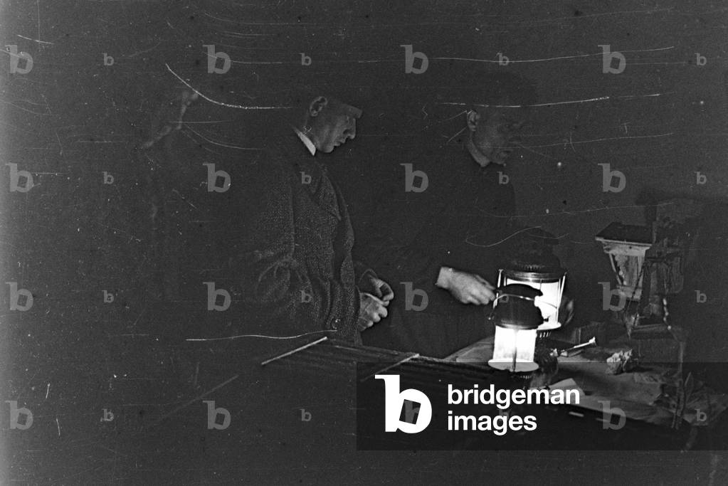 At a mushroom cultivation station, Germany 1930s (b/w photo)