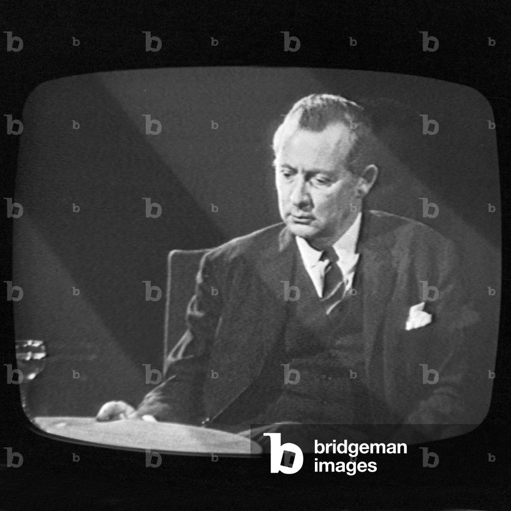 German newspaper editor Axel Caesar Springer in a TV show, Germany 1960s. Picture taken from the screen