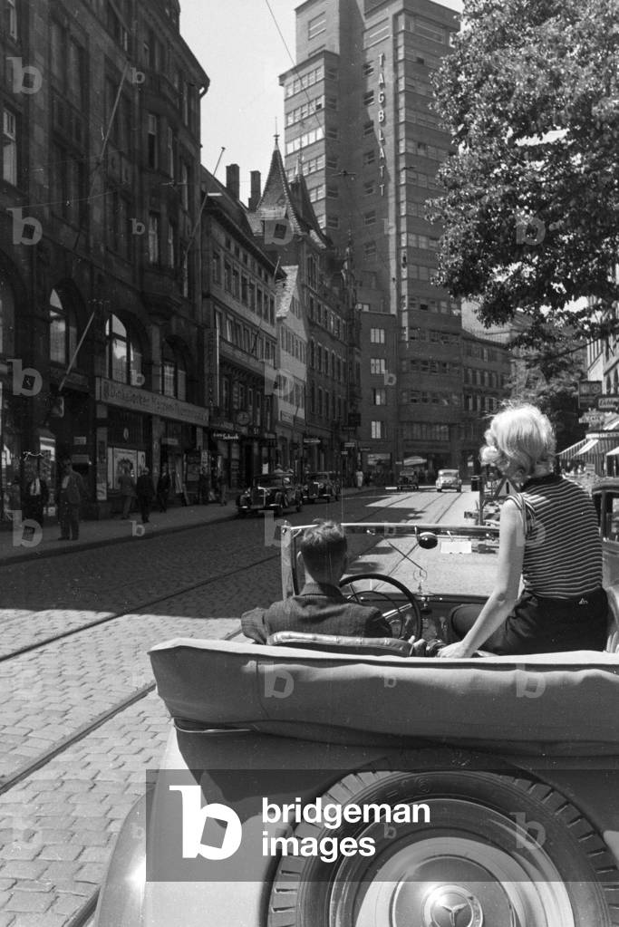 A car trip to Stuttgart, Germany 1930s (b/w photo)