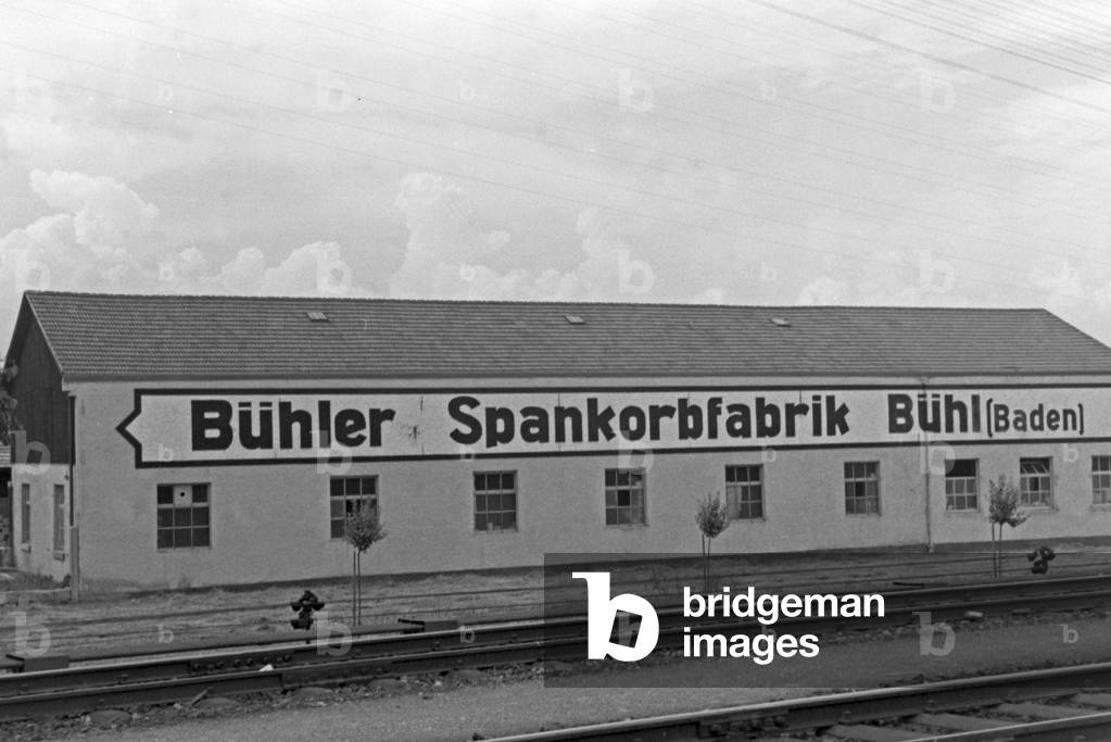 Factory building of the basket factory, producing the baskets for the strawberry harvest at Buehl, Germany 1930s (b/w photo)