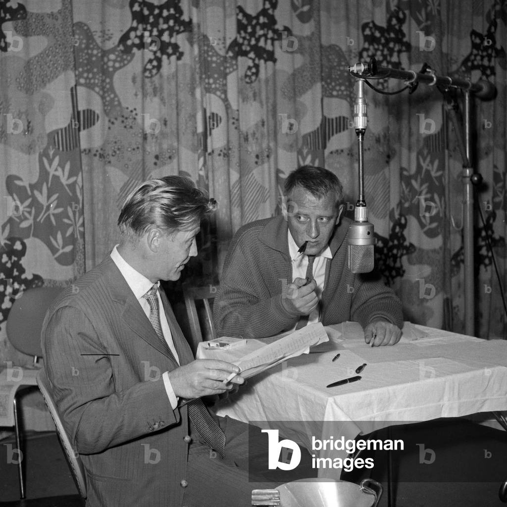 German actors Richard Muench and Hans Christian Blech at the production auf the audio play 