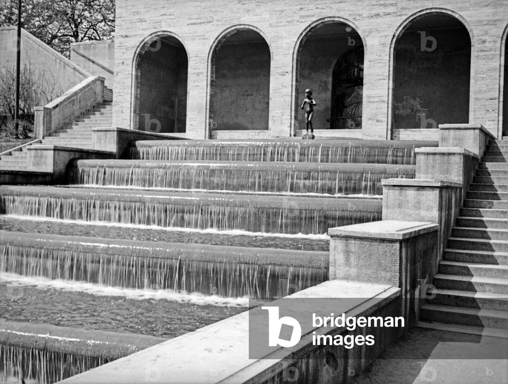 Cascades at the Schlossteich pond, Koenigsberg, East Prussia, 1930s (b/w photo)
