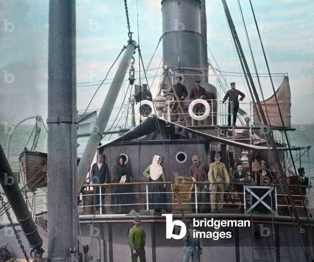 Travellers on a steam ship on the Mediterranean line between Marseille, France and Oran, Algeria, 1920s