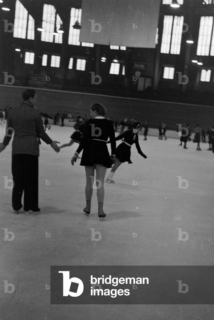 Portrait of the Austrian figureskater and Olympics champion Karl Sch/Sfer during an ice skating training of the Hitler Youth in Dortmund, Germany 1930s