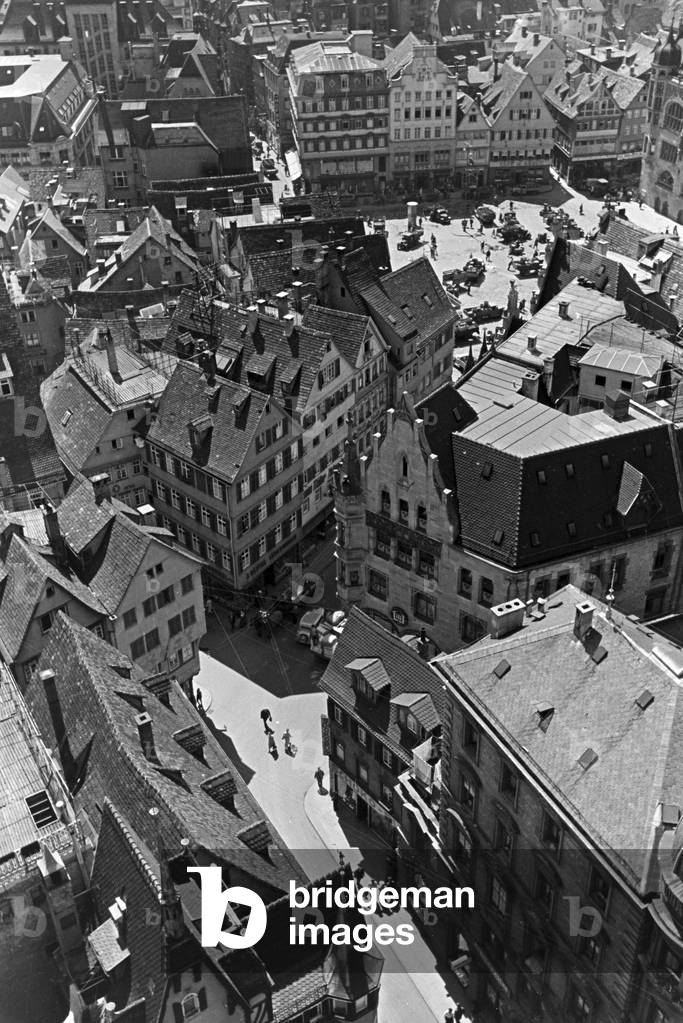 View over the inner city of Stuttgart, Germany 1930s (b/w photo)