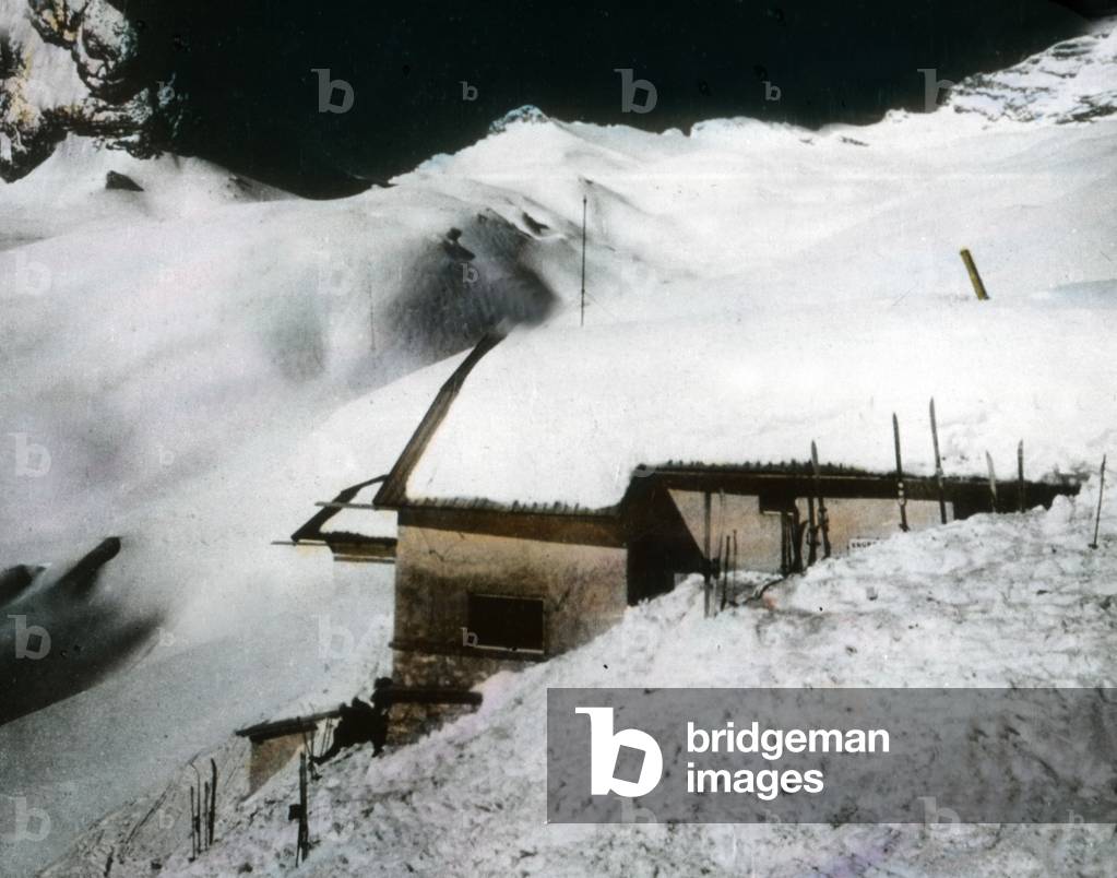 Snowed in Knorrhuette hut in the Wetterstein mountain range, 1920s