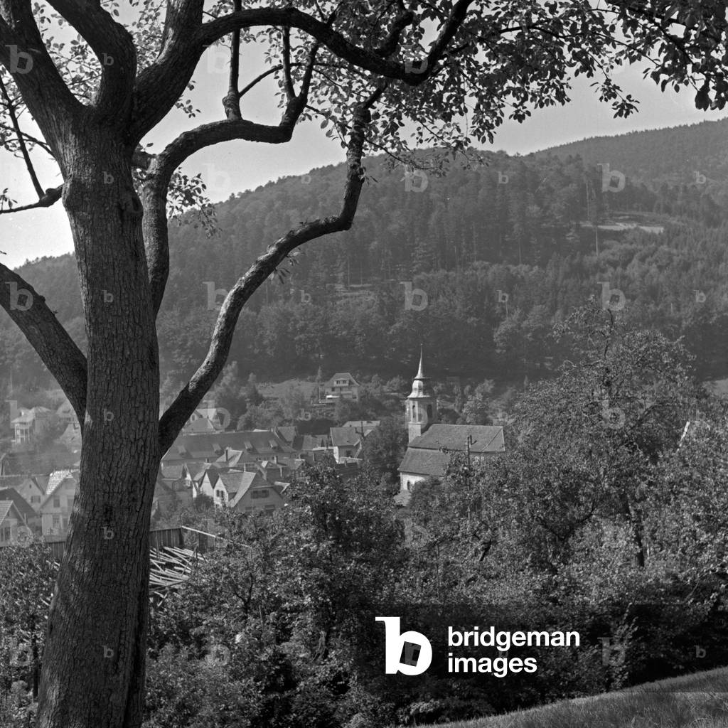 View to Herrenalb in Black Forest, Germany 1930s (b/w photo)