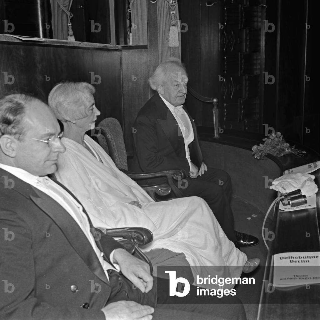 German playwright and author Gerhart Hauptmann in the audience of Volksbuehne theatre Berlin, November 1937 (b/w photo)