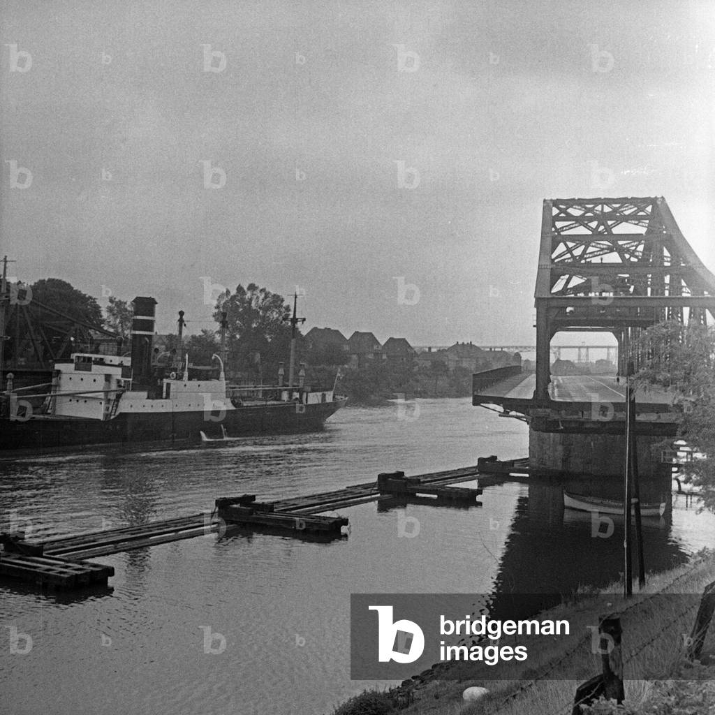 A ship passing a turn bridge, Germany 1950s