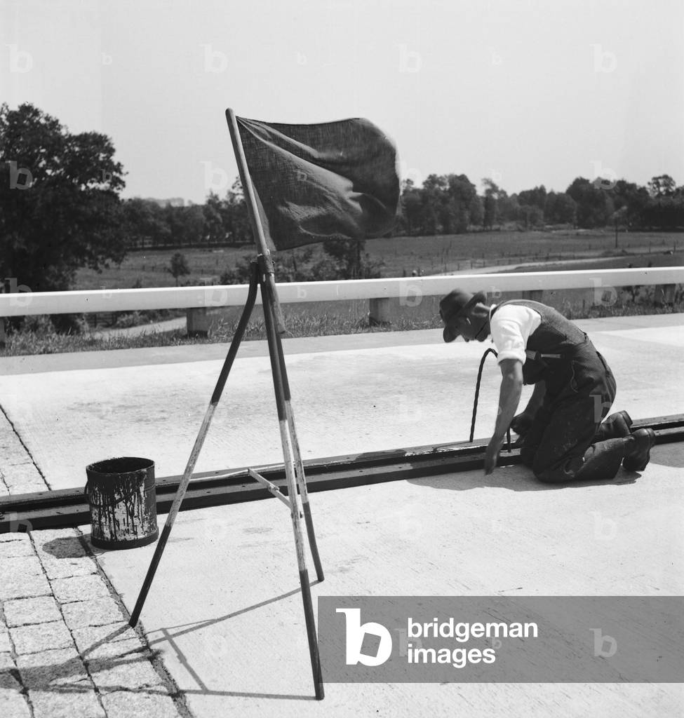 At Reichsbautobahn highway near Bremen, Germany 1930s (b/w photo)