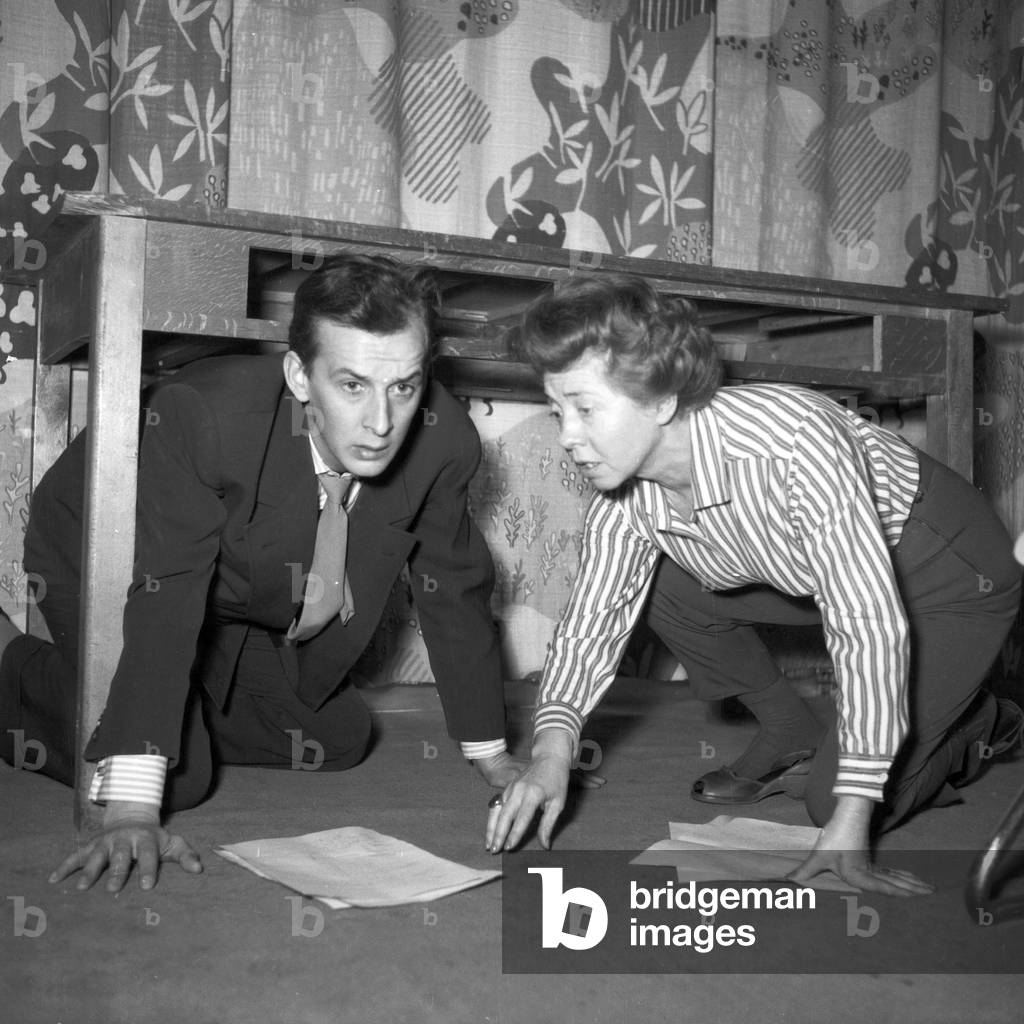 German actors Inge Meysel and Hanns Lothar doing rehearsals for 