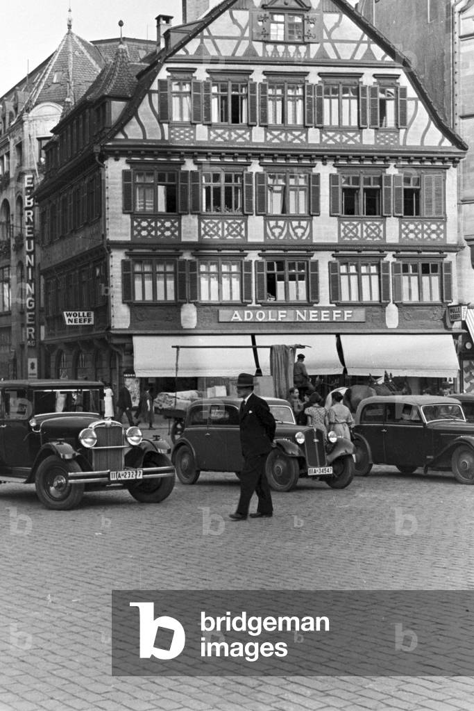 Timbered house of German author and editor Adolf Neeff at Vaihingen on river Enz, Germany 1930s (b/w photo)