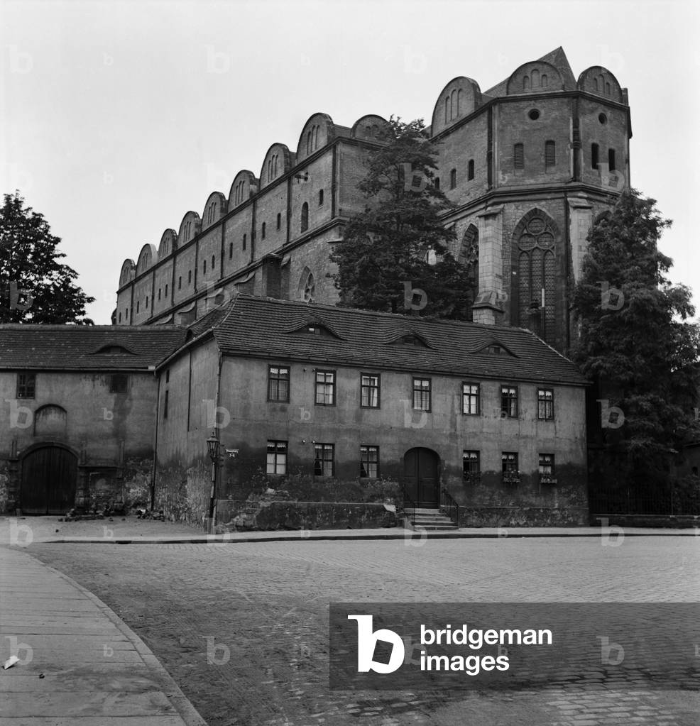 The cathedral at the old city of Halle, Germany 1930s (b/w photo)