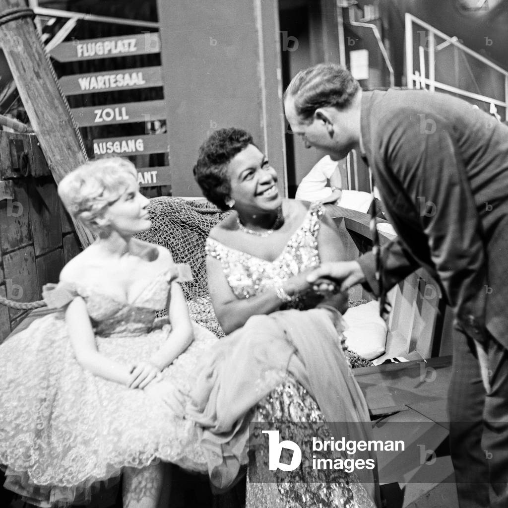 German singer and actress Christine Goerner (left) with Geradline Lynton (?) at the NDR music TV show 