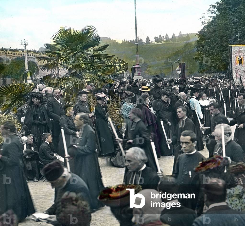France, Lourdes, Blessed Sacrament Procession, image date: circa 1920. Carl Simon Archive