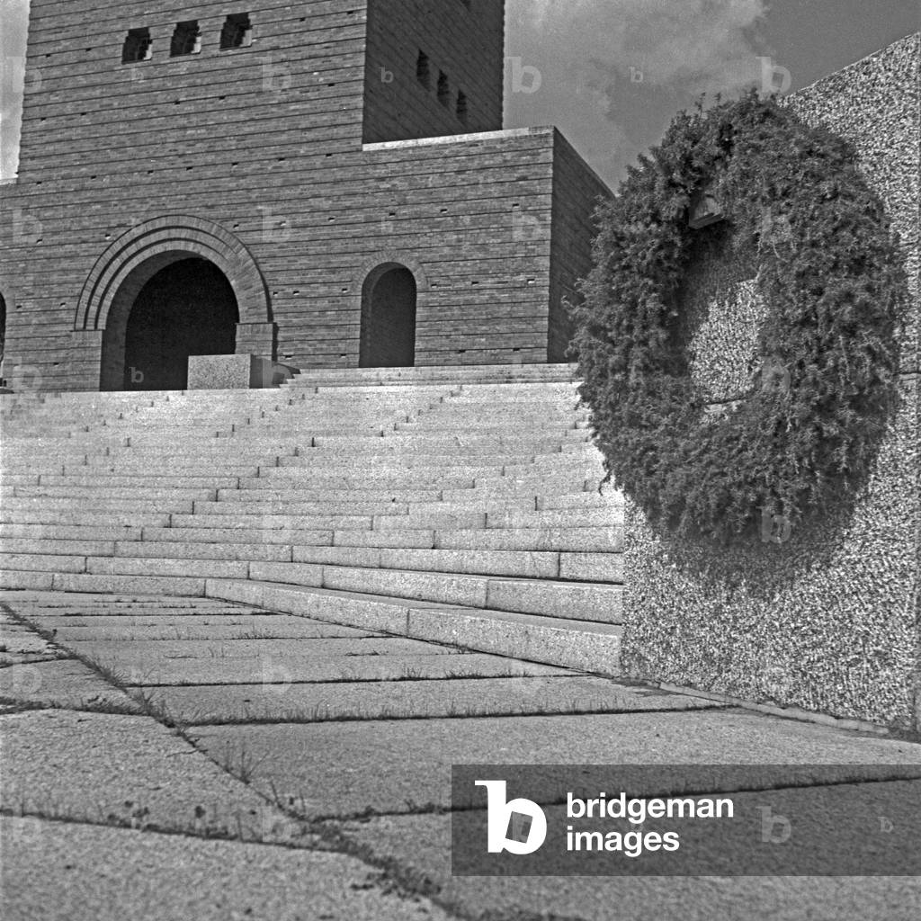 Inner courtyard at the Tannenberg monument near Hohenstein in East Prussia, Germany 1930s (b/w photo)