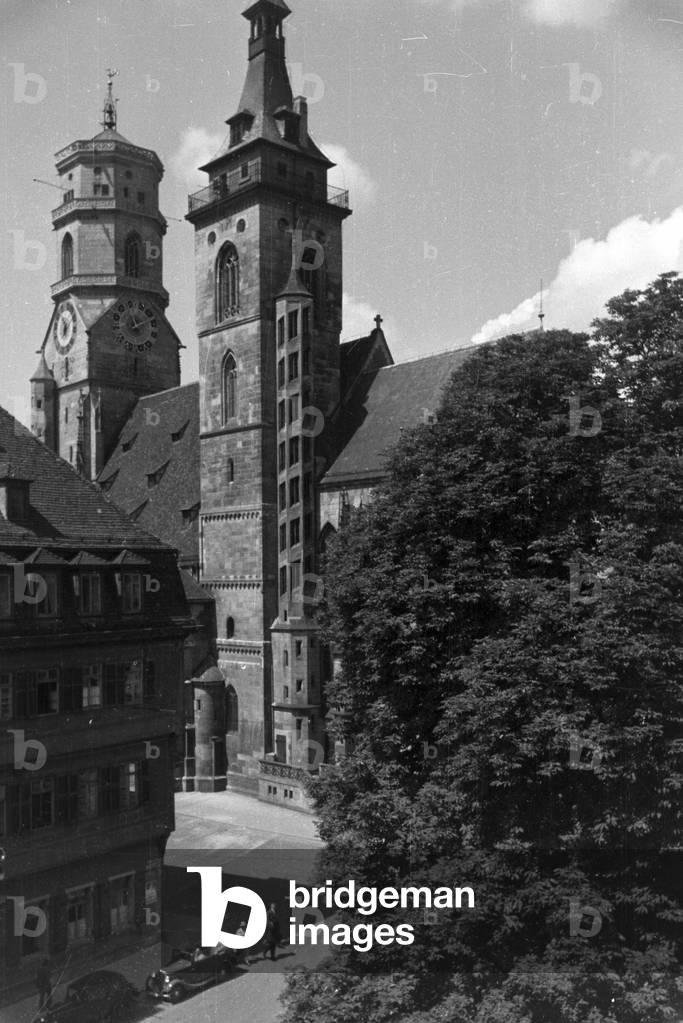 The Collegiate Church in Stuttgart, Germany 1930s (b/w photo)