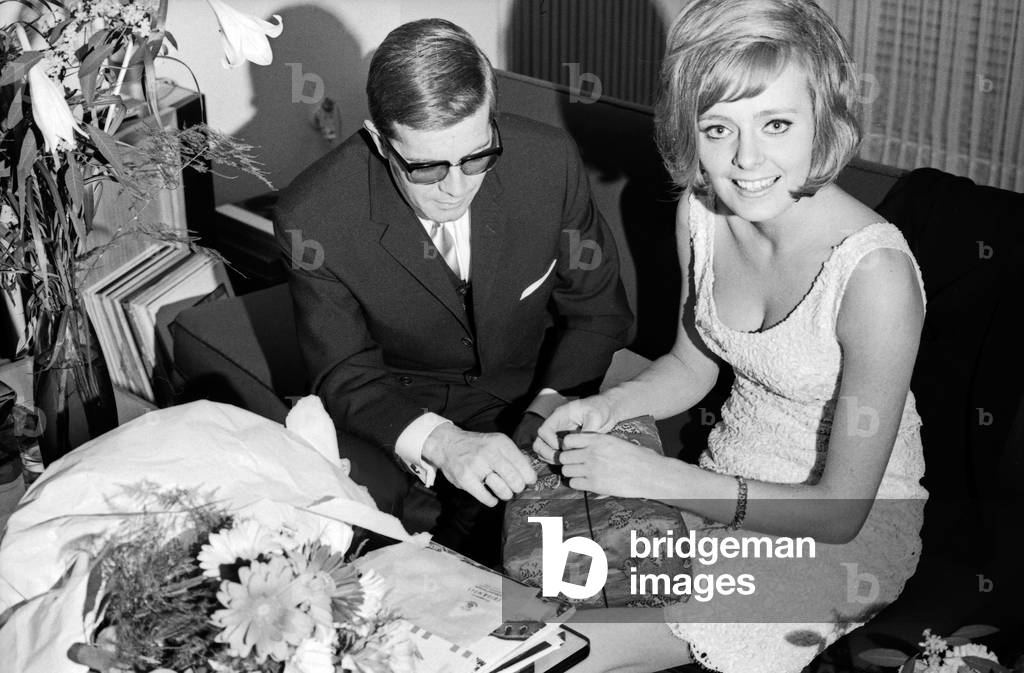 German actress and TV presenter Victoria Voncampe at the wedding with Peter Schlickenrieder, Germany 1960s