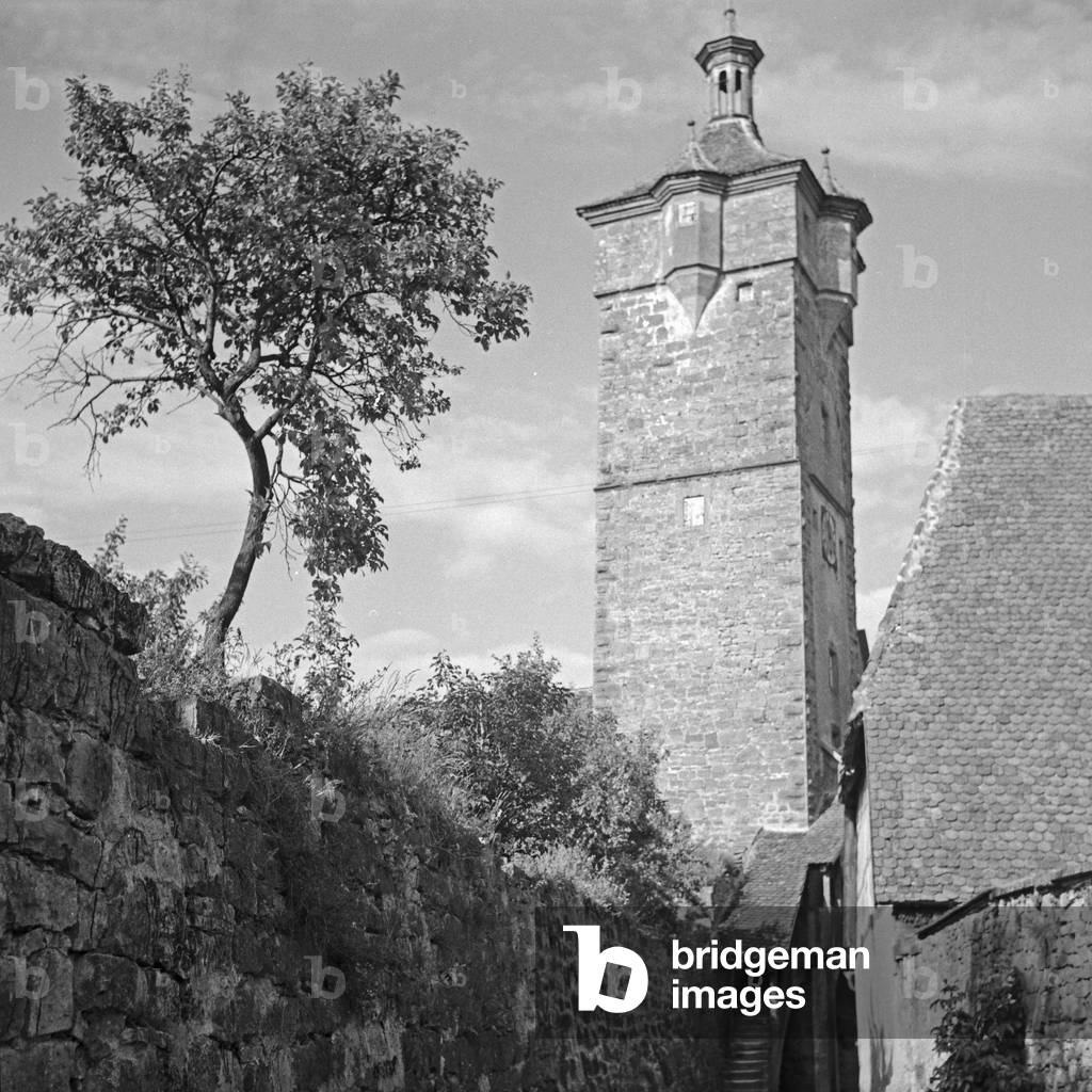 Klingentor gate at Rothenburg ob der Tauber, Germany 1930s (b/w photo)
