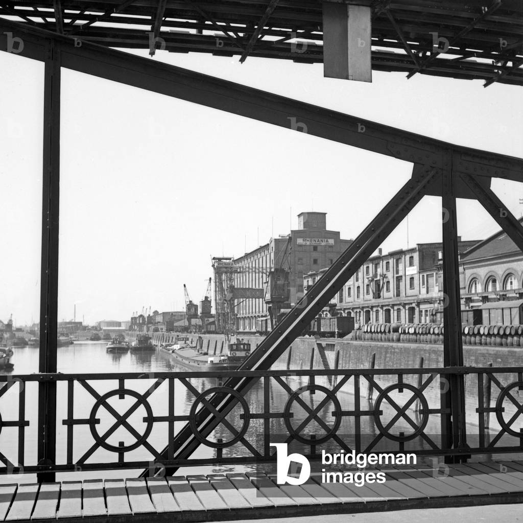 At Ludwigshafen harbor, Germany 1930s (b/w photo)
