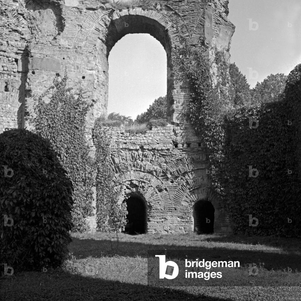 Remains of the Roman amphitheater at Trier, Germany 1930s (b/w photo)