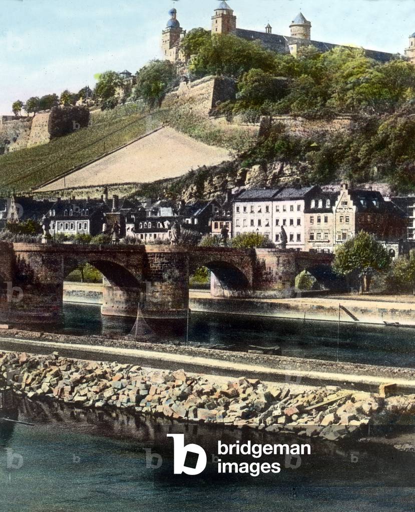 The city of Wuerzburg with castle Marienberg and the old bridge over the river Main