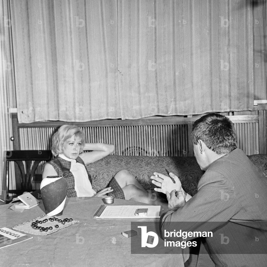 German actress, chanson singer and author Hildegard Knef in an interview at Hamburg, Germany 1960s