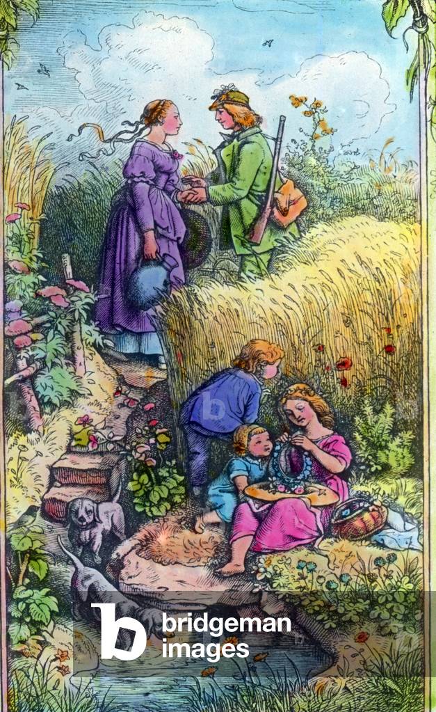 Engraving depicting the first encounter of a young couple, Germany 1920s
