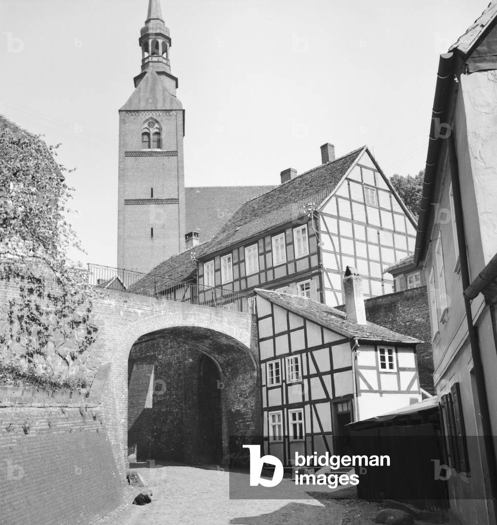 At the city of Tangermuende, Germany 1930s (b/w photo)