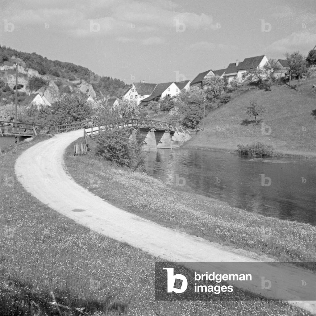 Brigde to Gutenstein near Sigmaringen, Germany 1930s (b/w photo)